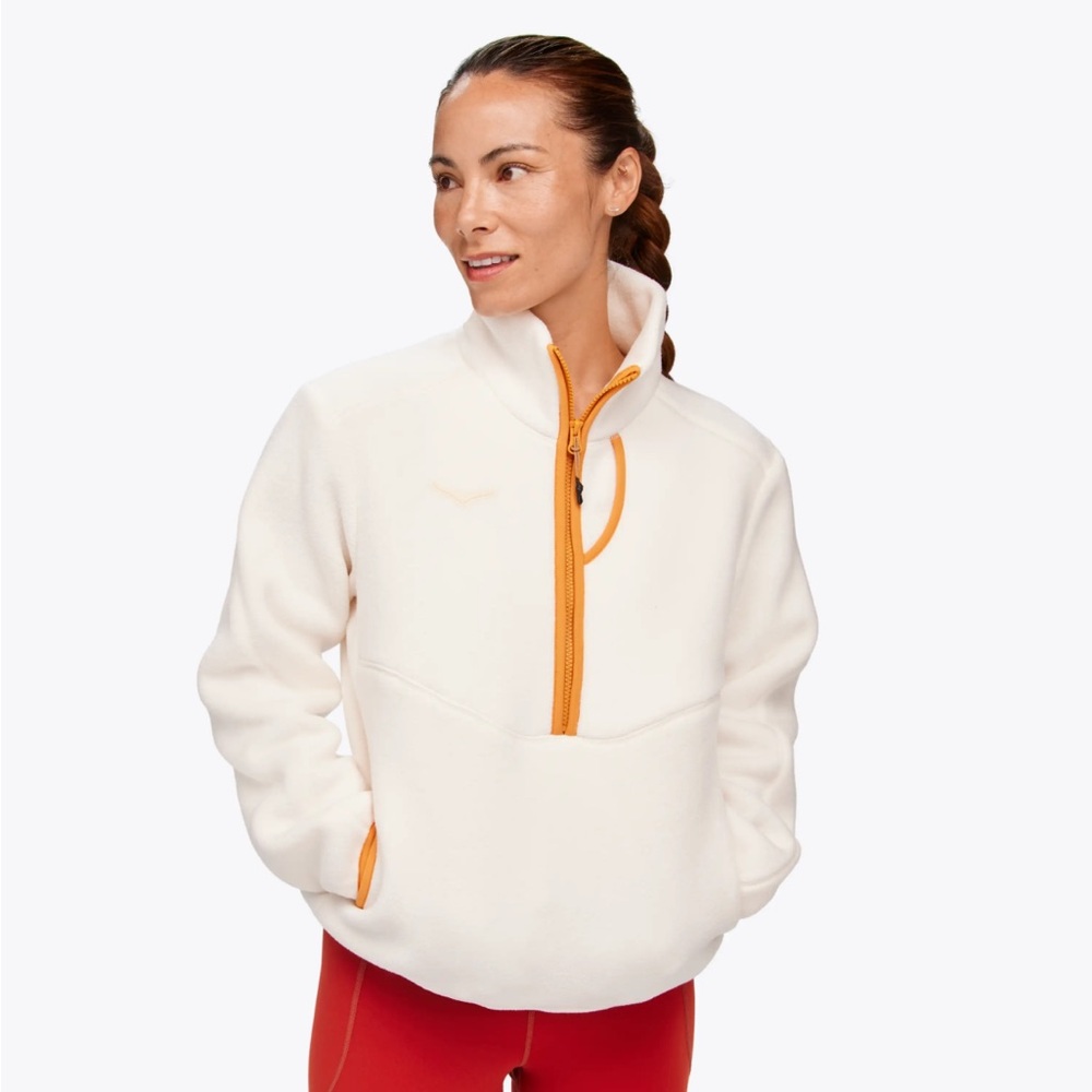 Hoka Cream Fleece Sweatshirt with Orange Zipper 🍊
